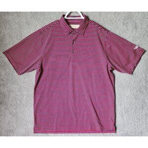 Donald Ross Pink & Blue Striped Short Sleeve Polo Shirt Size L 100% Polyester
